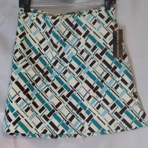 Bamboo Traders A-Line Skort /Shorts Art Deco Teal Stretch Cotton Size 14 NWT